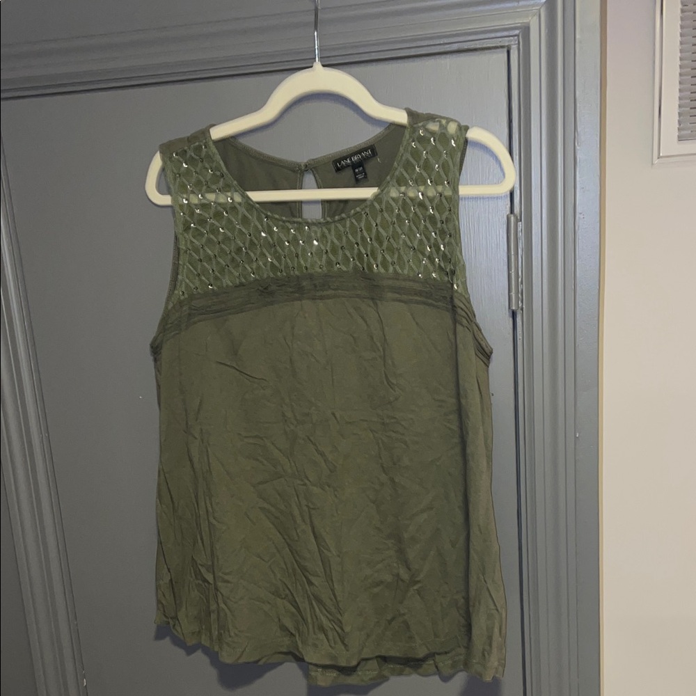 Lane Bryant Olive Embellished Yoke Sleeveless Tank